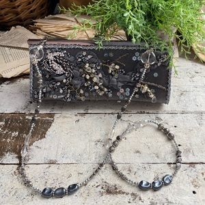 Silver Rhinestone Pearl Crystal Mary Frances Evening Bag